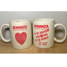 Vintage 1986 Bonanza Steakhouse Mom Dad Coffee Mug Set Restaurant Promo picture