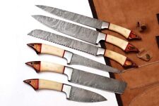Customized Handmade Damascus Steel Kitchen Knife Set with Leather Roll bag picture