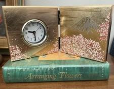 Himeji Table Clock Kyoto Sakura Cherry blossom/Mt Fuji Japanese Gold leaf NEW picture