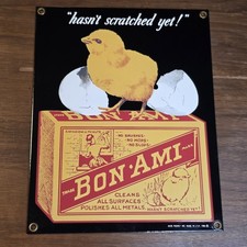 Vintage 1986 Ande Rooney Bon Ami Porcelain Enamel Sign Hasn't Scratched Yet picture