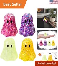Cute 4-Pc Mini Ghost Figurines with Glitter: Perfect for DIY Halloween Creations picture