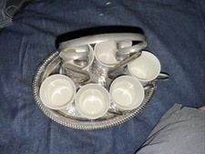Vtg SilverPlate & 6 Porc Demi-Tasse Expresso set Wedgewood Made In England picture