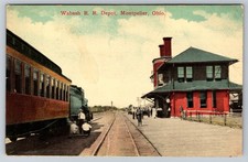 1915 Wabash RR Depot Montpelier Ohio Postcard Vintage Train Station View picture