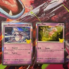 Pokémon TCG 30th Anniversary Mewtwo 063/128 Mew 065/128 Holo Foil English picture