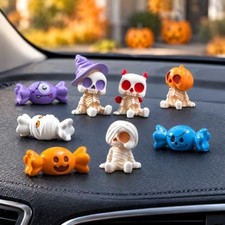8 Pcs Mini Skeleton & Candy Figurines Decor for Car Dashboard & Rear View Mir. picture