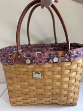 LONGABERGER Wooden Woven Large Boardwalk Basket/OLD GLORY Liner/Protector 3 Pc picture