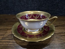 Antique Thomas Ivory Bavaria Porcelain 24K Gold Burgundy Teacup picture
