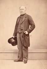 1870s Old  Gent in Suit Long Frock Coat Stove Pipe Hat CDV Photo 2.5x4