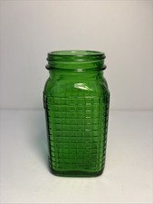 VTG 1932 Green Glass Hoosier Shaker Jar Owens Illinois Waffle Grid Pattern 5” picture