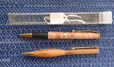 2 Wooden Carved Gold Tone Pens BIG Leaf Maple Burl picture