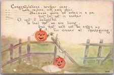 1911 THANKSGIVING Postcard Anthropomorphic Pumpkins