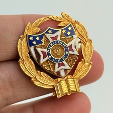 Vtg 10K Gold Filled Veterans of Foreign Wars Ladies Auxiliary Enamel Pin Brooch picture