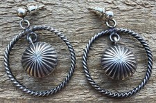 Vintage Navajo Sterling Silver Concho Hoop Earrings 10.31g Nancy Elby Collection picture