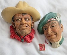 VINTAGE BOSSON CHALKWARE Heads Lot Of 2 RAWHIDE COWBOY VTG AND JOCK 2nd Ed picture