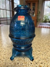 Vintage Viking Glass Blue Pot Belly Stove  2 Piece Fairy Lamp - Sticker picture