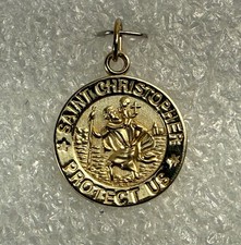 Vintage 14K Gold MA Michael Anthony St Christopher Protect US Medal Pendant picture