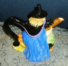 NEW Inspirado HALLOWEEN WITCH TEAPOT Broomstick, Hot Cauldron, Stars, Pumpkins picture