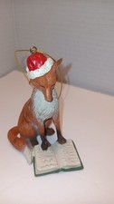 FOX WITH SANTA HAT CHRISTMAS ORNAMENT 4'' picture