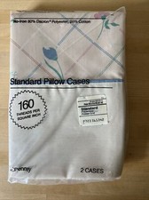 NOS JC Penney Vintage Standard Pillowcases Set Of 2 Flower Grid Pale Mocha picture