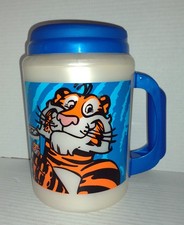 Vintage RARE BLUE Exxon Tiger Thermos Mug  Insulated Cup 1980s picture