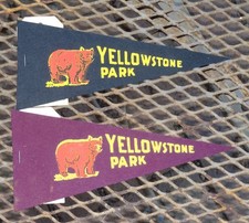 Two Vintage Yellowstone Park Felt Pennant Bear Mailer Postcard picture