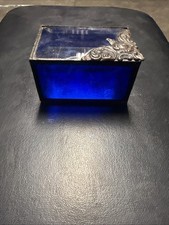 VTG Stained Glass Jewelry Box With Sky Blue Textured. picture