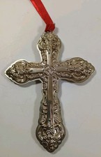 Vntg Wallace 1996 Sterling Silver Cross Ornament Pendant Grand Baroque 4