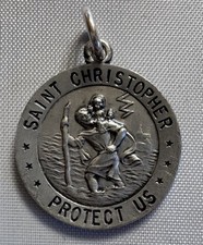 Vintage HMH Sterling Silver US Navy St Christopher Medal Protection Pendant 925 picture