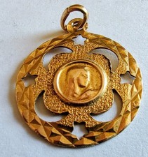 Vintage Virgin Mary Medal Pendant 720 17.3K Yellow Gold 2.94g 22.5mm picture