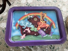 Vintage Noah’s Ark Folding Bed Tray Table Purple Animal Print Breakfast Lap Tray picture