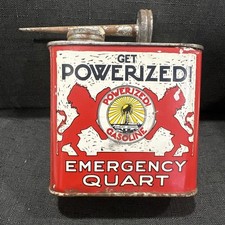 Vintage 1940’s Powerized Gasoline Emergency Quart Oil Can Sunburst Montana Rare picture