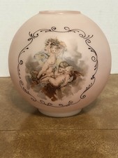 Antique Vintage GWTW Oil Parlor Lamp Glass Globe Ball Shade Cherub Putti 4” Fitt picture