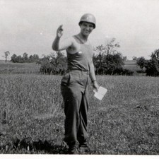 c1940s WWII Soldier Helmet Field Undershirt Snapshot Photo Agfa Brovira Military picture