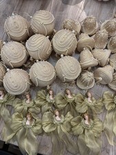 Vintage 1970s80s Gold & Ivory Beaded Christmas Ornaments – Made in Taiwan R.O.C. picture
