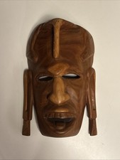Vintage African Style Carved Hardwood Tribal Wall Mask Heavy Large picture
