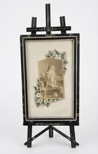 Antique c.1850 Victorian Hand Painted Black Lacquer Easel Picture Frame 19” Tall picture