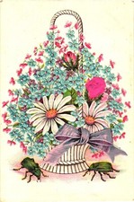 Flowers Basket Beetles Embossed Undivided Back Postcard c1905 Greetings picture