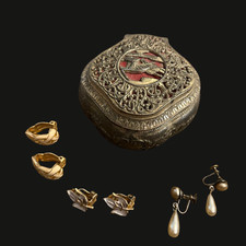 Vintage Japan Silver plated Jewelry Trinket Box with Vintage Earrings picture