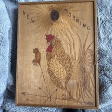 VINTAGE FOLK ART BERT PETERS PYROGRAPHY ROOSTER 11.5