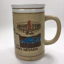 Vintage RENO NEVADA Souvenir Mug Cup Casino Gambling Landmarks Pottery Stoneware picture