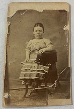 antique photo ~ SEATED FEMALE LITTLE PERSON ~torn and detached from card ~ 2.5x4 picture