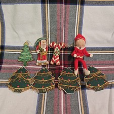 Vintage Embroidered Plush Felt MCM Elf Christmas Ornaments Trees Candy Santa picture
