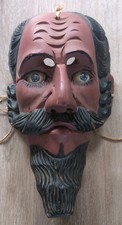 Vtg Guatemalan Carved Wood Ceremonial Dance Mask Conquistador Moro Glass Eyes picture