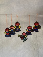 Vtg SET of 8 Plastic Faux Stained Glass ANGEL ORNAMENTS For Tree or Window 70’s picture