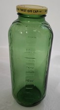 Vintage Anchor Hocking Green Glass Refrigerator Water Bottle 40 oz  Original Lid picture