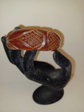 Vintage Chocolate Brown deep Carved Thick  BAKELITE  bangle  bracelet Antique picture