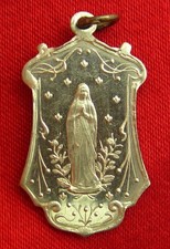 Vintage LOURDES Medal MARY Aluminum Religious Catholic SOUVENIR Pendant picture