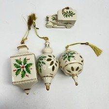 Lenox Holiday Pattern Ornament Lot 4 Pc Holly Berries Pierced Finial Lantern  picture