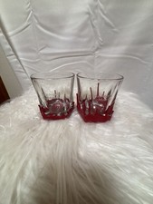 Set of 2 Maker's Mark Bourbon Red Wax Drip Whiskey Glasses Rocks Barware picture