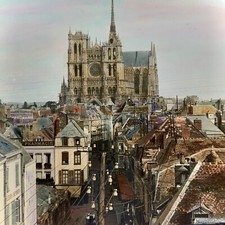 Vtg Magic Lantern Glass Slide Photo France Amiens Cathedral Color View picture